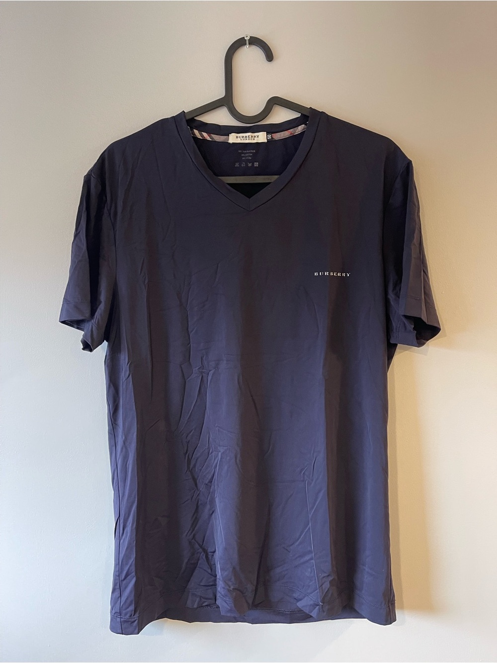 Burberry Men's Dark Navy V-Neck Logo Tee